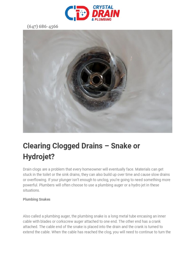 Clearing Clogged Drains Snake or Hydrojet PDF Plumbing