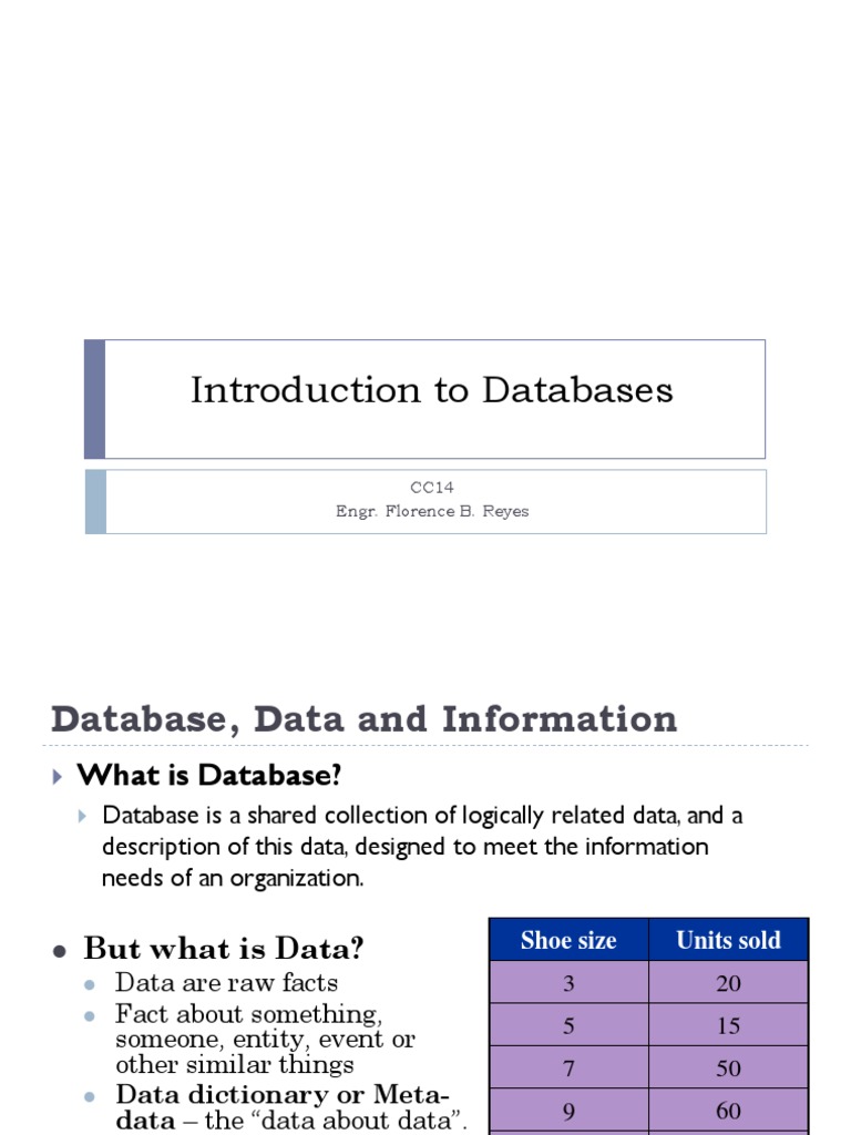 L1 - Introduction To Databases | PDF | Sql | Databases