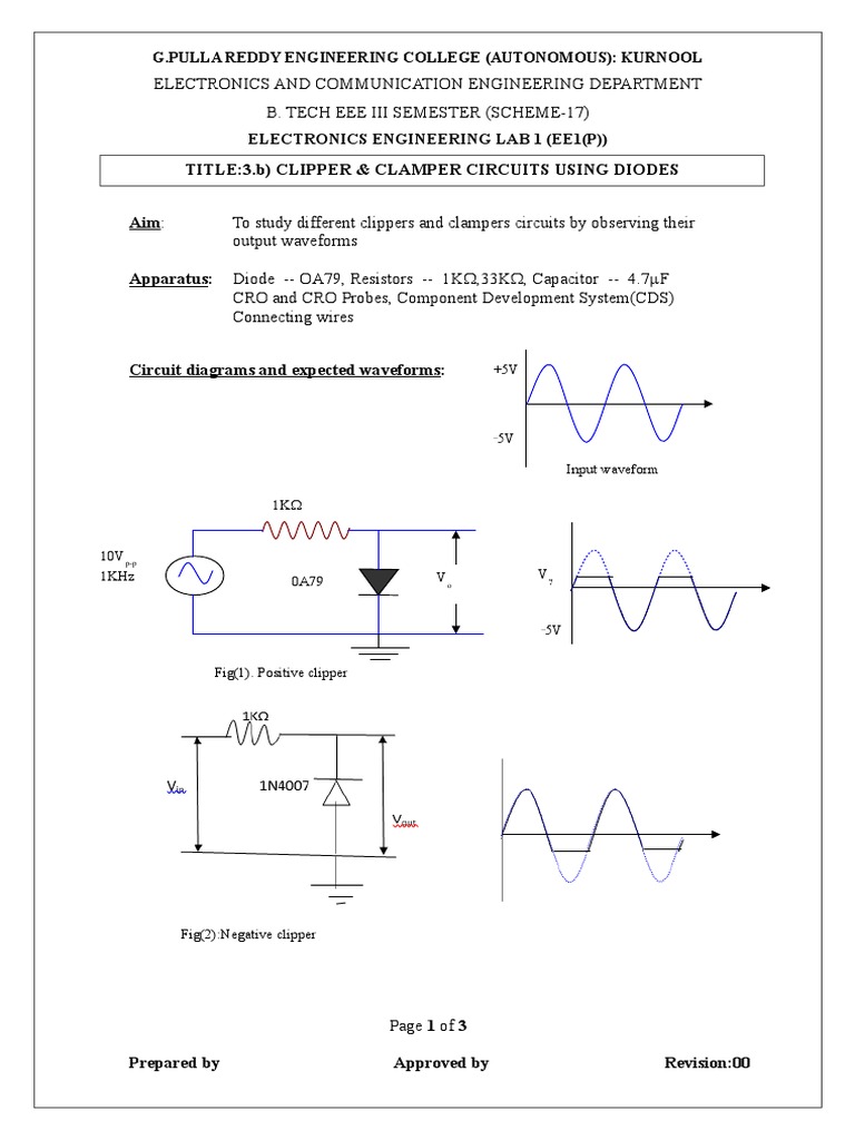 Clipper and Clamper Circuit Lab Guide | PDF | Electrical Circuits ...
