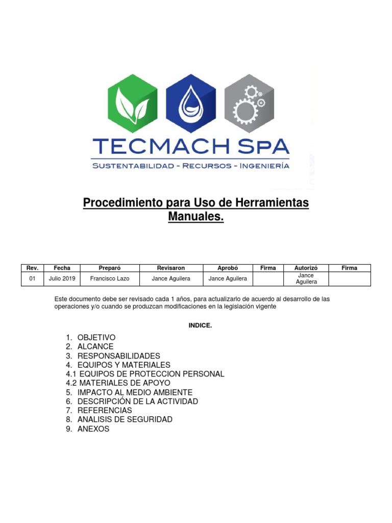 Procedimiento para Uso Seguro de Herramientas | PDF