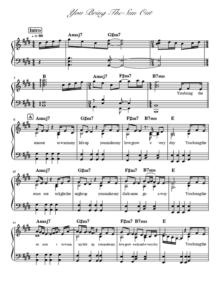 You Bring The Sun Out Piano Solo Pdf