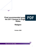 Final Recommended Questions For The 2011 Census in England and Wales Religion