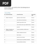 Course Name: Quantitative Techniques in Management: Session Plan