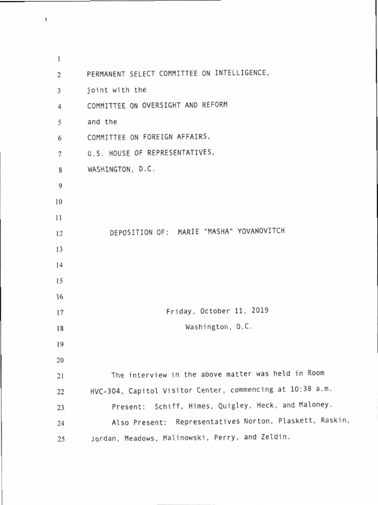 Read Yovanovitch deposition transcript | Oath | Deposition (Law)