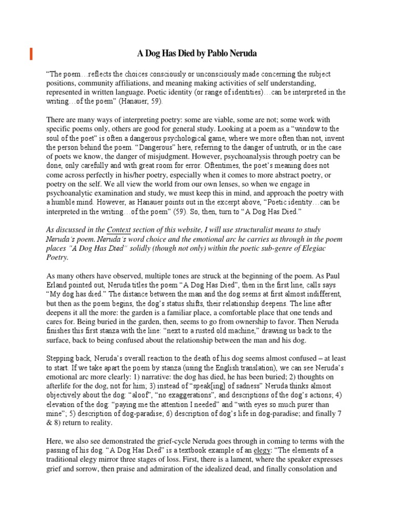 A Dog Has Died by Pablo Neruda PDF Poetry Dogs