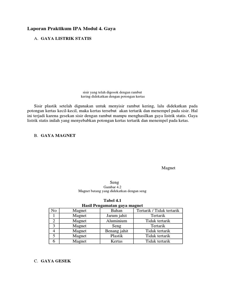 Laporan Praktikum IPA Modul 4. Gaya | PDF