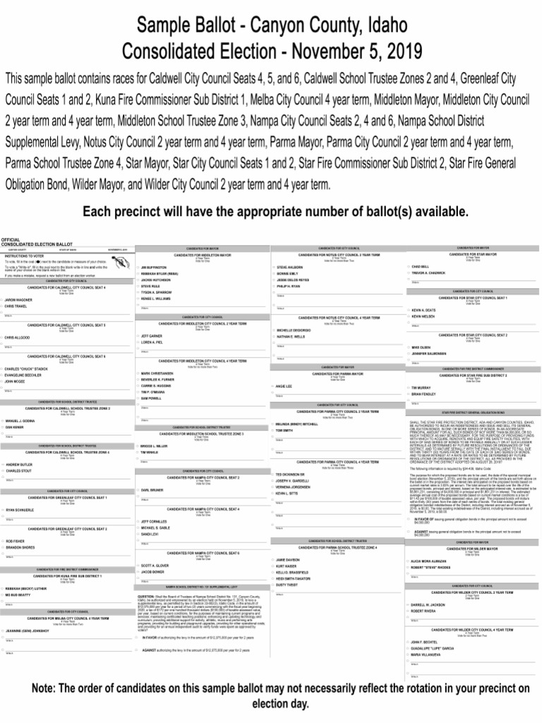 Canyon County Nov. 5 Sample Ballot PDF Voting