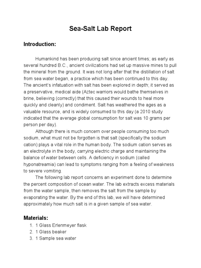SeaSalt Lab Report Cayton PDF Filtration Salt