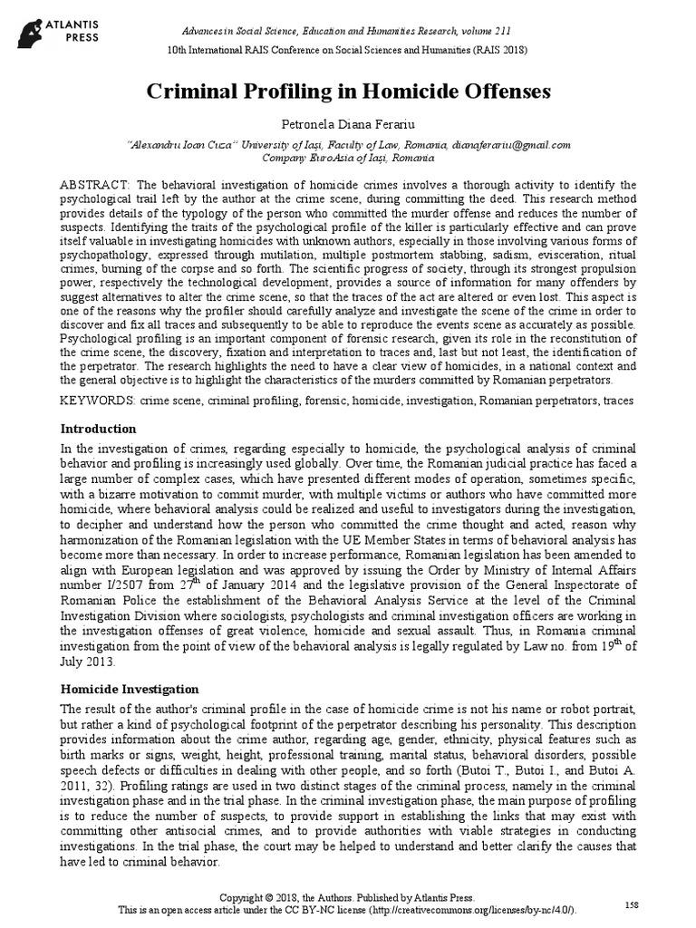Criminal Profiling in Homicide Offenses: Company Euroasia of Iași ...