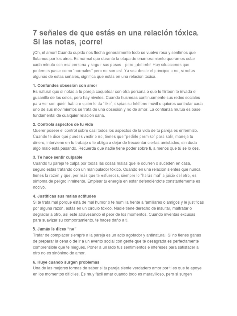 7 Señales de Que Estás en Una Relación Tóxica | PDF | Amor