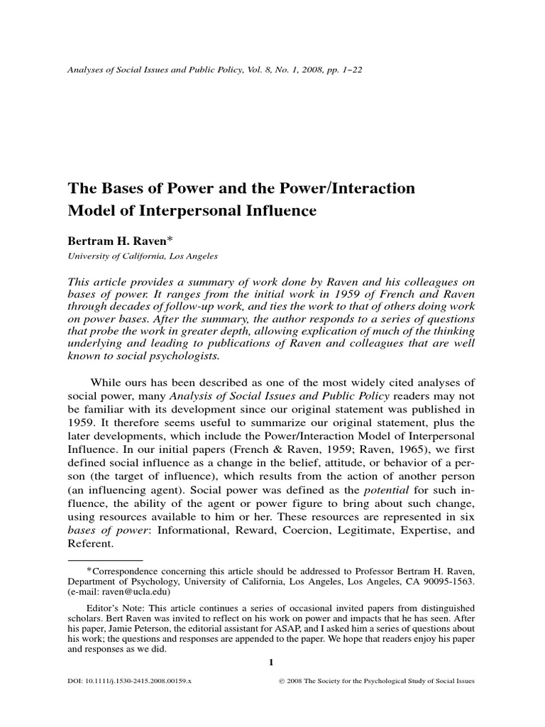 The Development and Differentiation of the Power/Interaction Model of ...