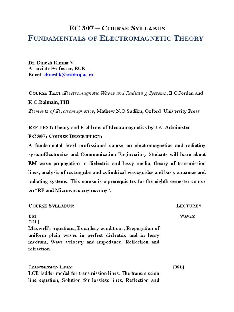 EC307 Fundamental of EMT | PDF | Antenna (Radio) | Transmission Line