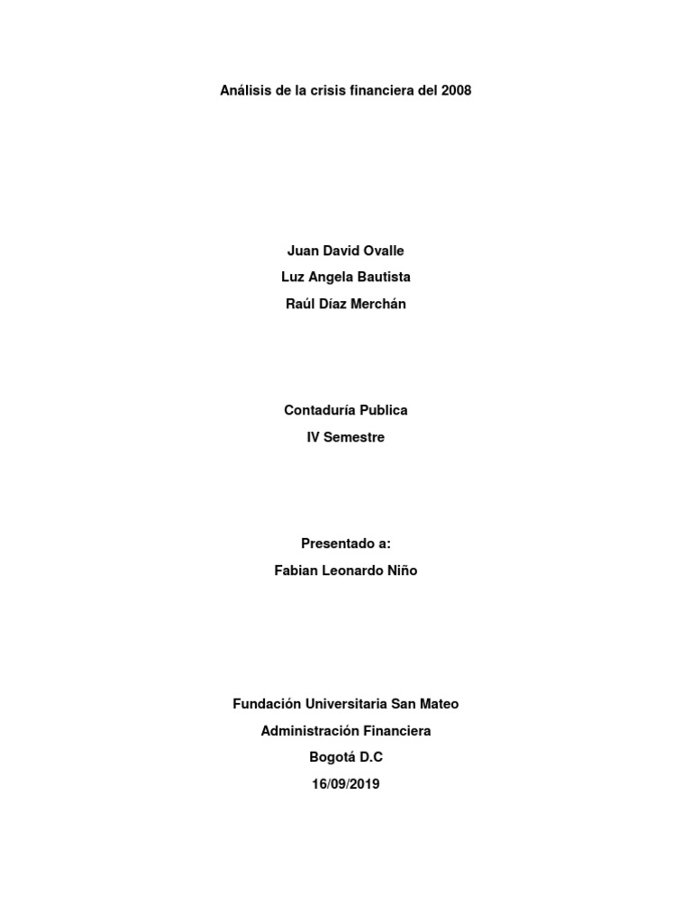 Análisis de la crisis financiera 2008 | PDF | Crisis financiera de 2007 ...