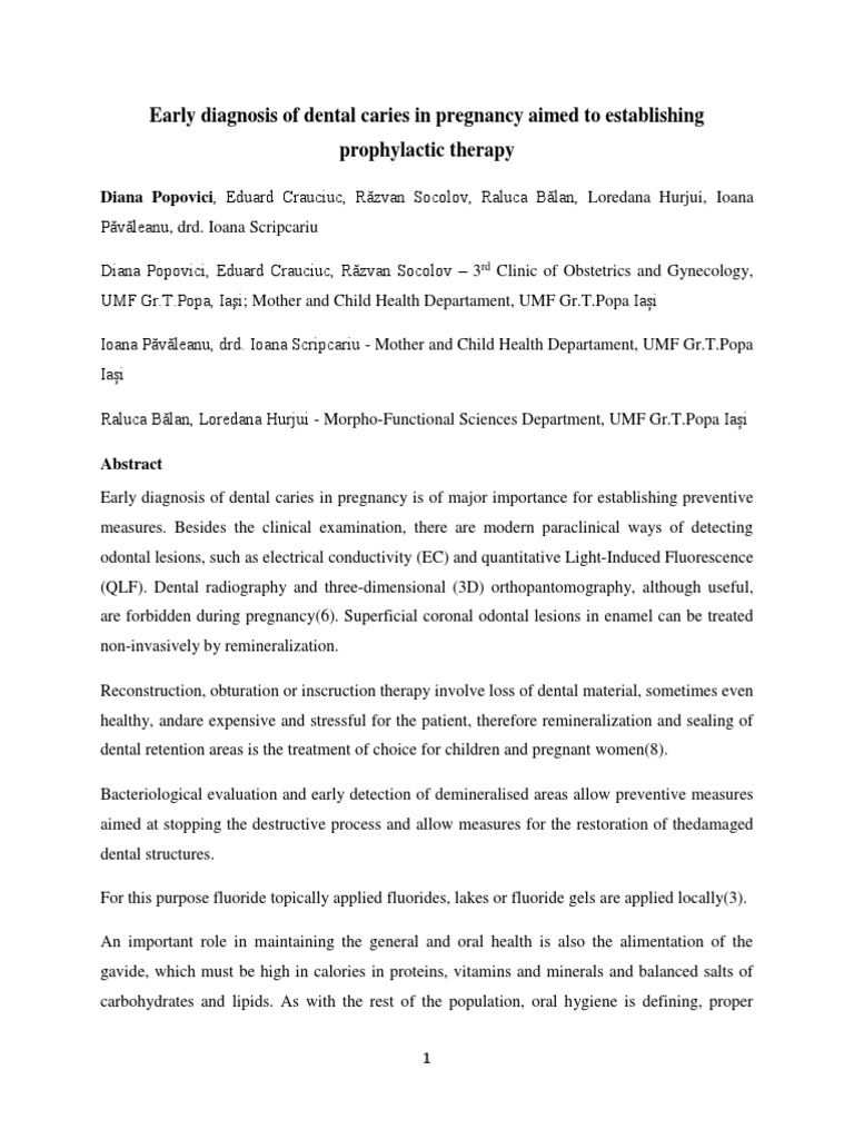 Early Diagnosis of Dental Caries in Pregnancy Aimed To Establishing