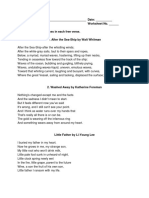 Name: - Date: - Level 8 Worksheet No. - Identify The Lyrical Devices in Each Free Verse. 1. After The Sea-Ship by Walt Whitman