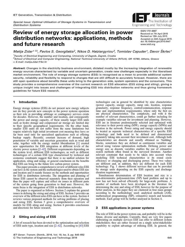 2016 - Review of Energy Storage Allocation in Power | PDF ...