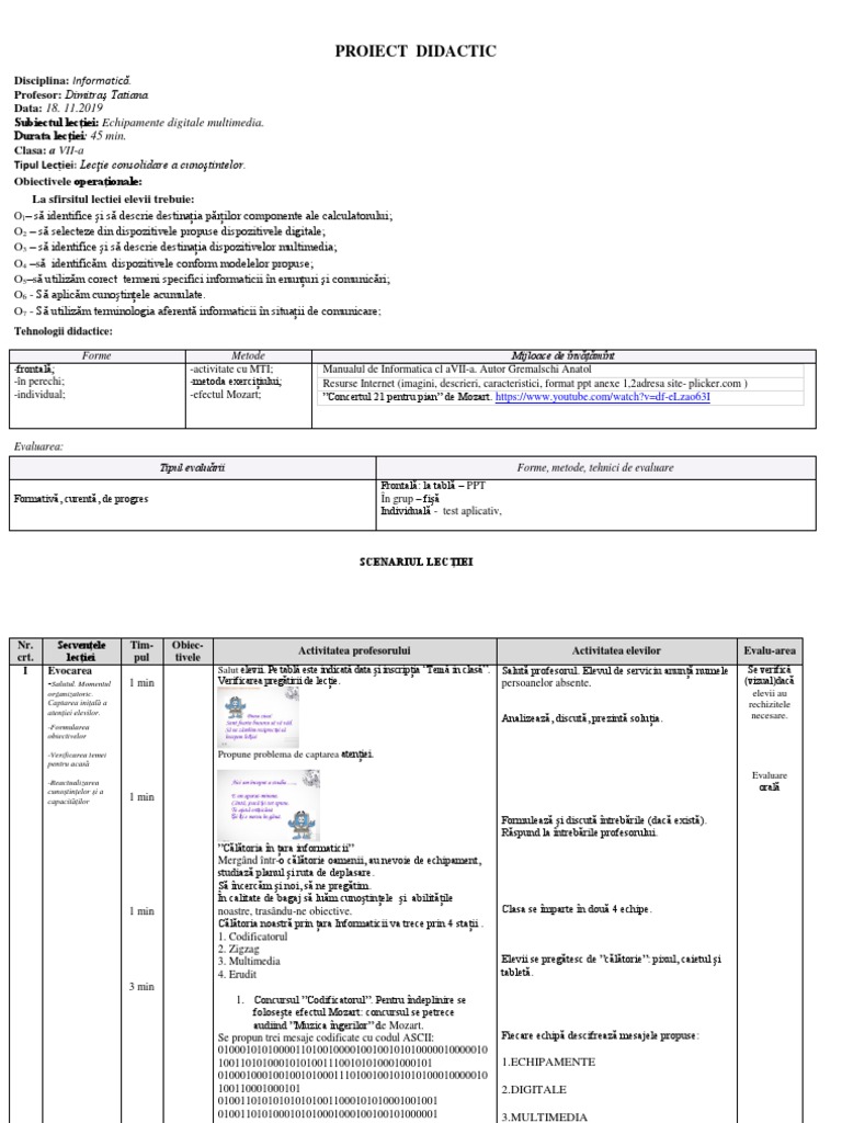 Proiect Clasa 7 Informatica | PDF