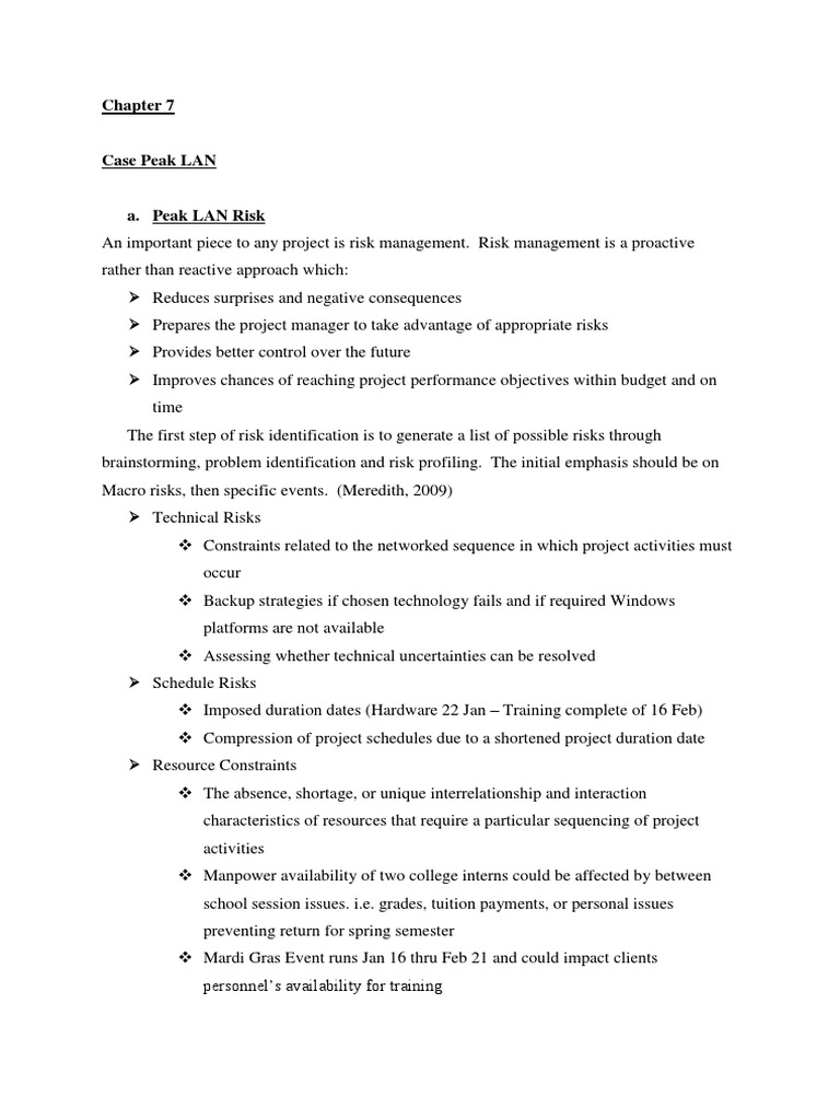 Risk Management in Peak LAN Project | PDF | Risk Management | Risk