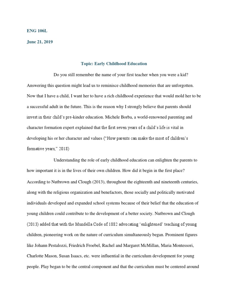 Importance of Early Childhood Education | PDF | Child Care | Relationships