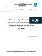 Síntese de Artigo: Conhecimento de Enfermeiros Responsáveis Técnicos Sobre Competências Gerenciais: Um Estudo Qualitativo