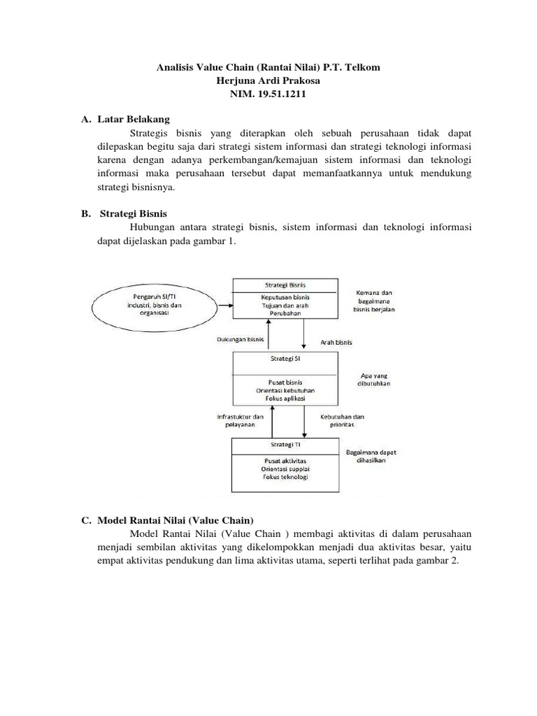 Analisis Value Chain Rantai Nilai P T Telkom Herjuna Ardi Prakosa Nim 19 51 1211 A Latar Belakang