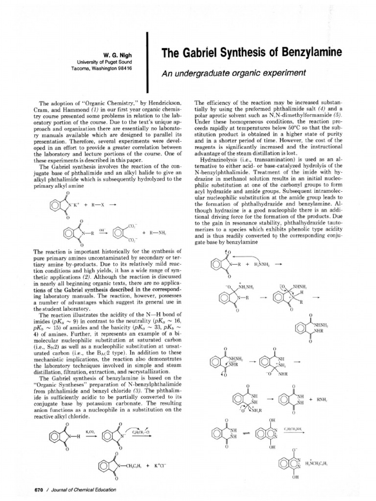 The Gabriel Synthesis of Benzylamine: An Undergraduate Organic ...