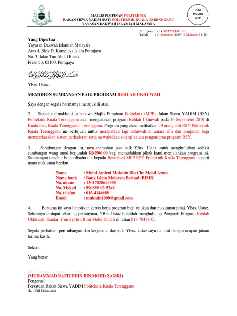 Surat Mohon Sumbangan Mpu Mpp Pdf