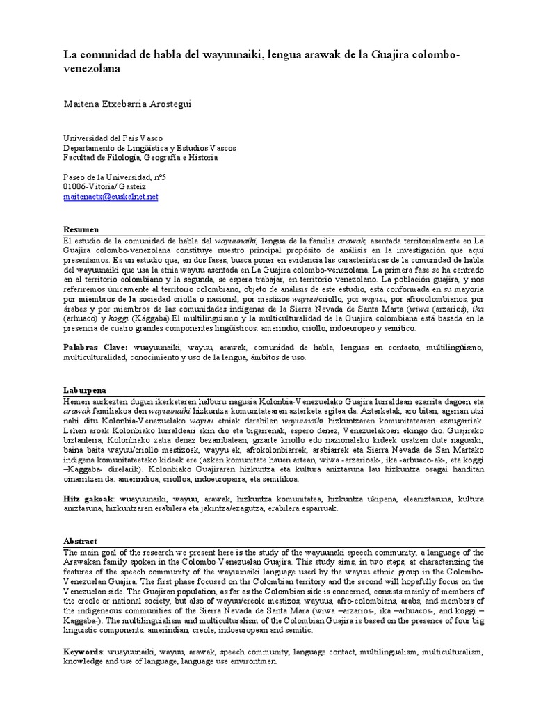 Comunidad Wayuunaiki en La Guajira | PDF | Multilingüismo | Lengua española