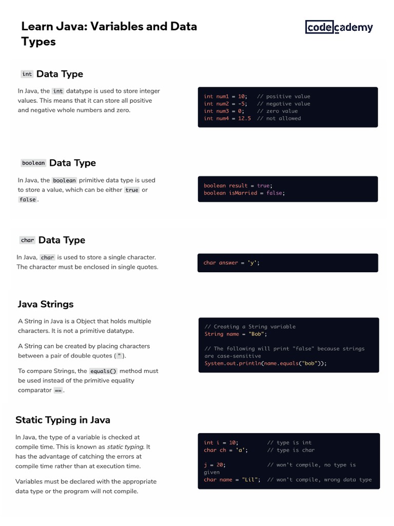 Learn Java Variables and Datatypes | PDF