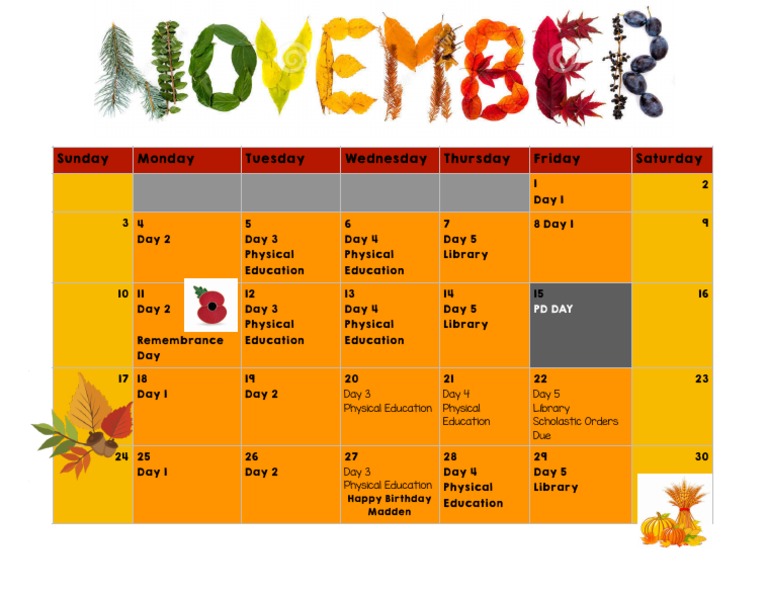 November Calendar PDF
