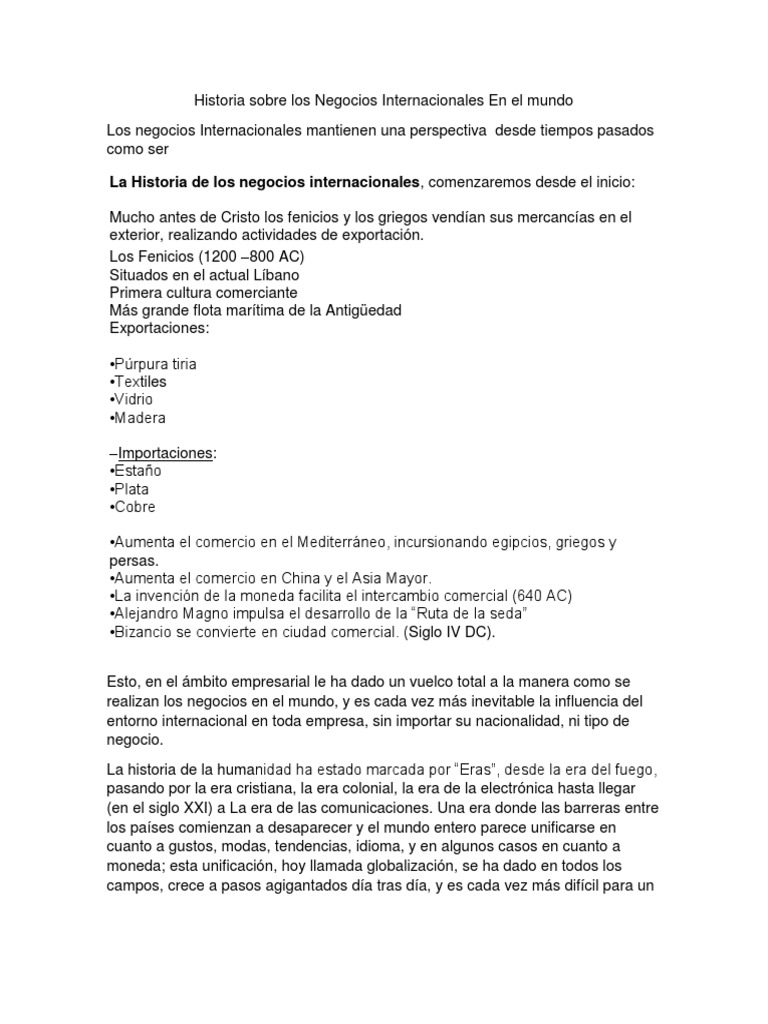 Historia de los Negocios Internacionales | PDF | Fenicia | Comercio