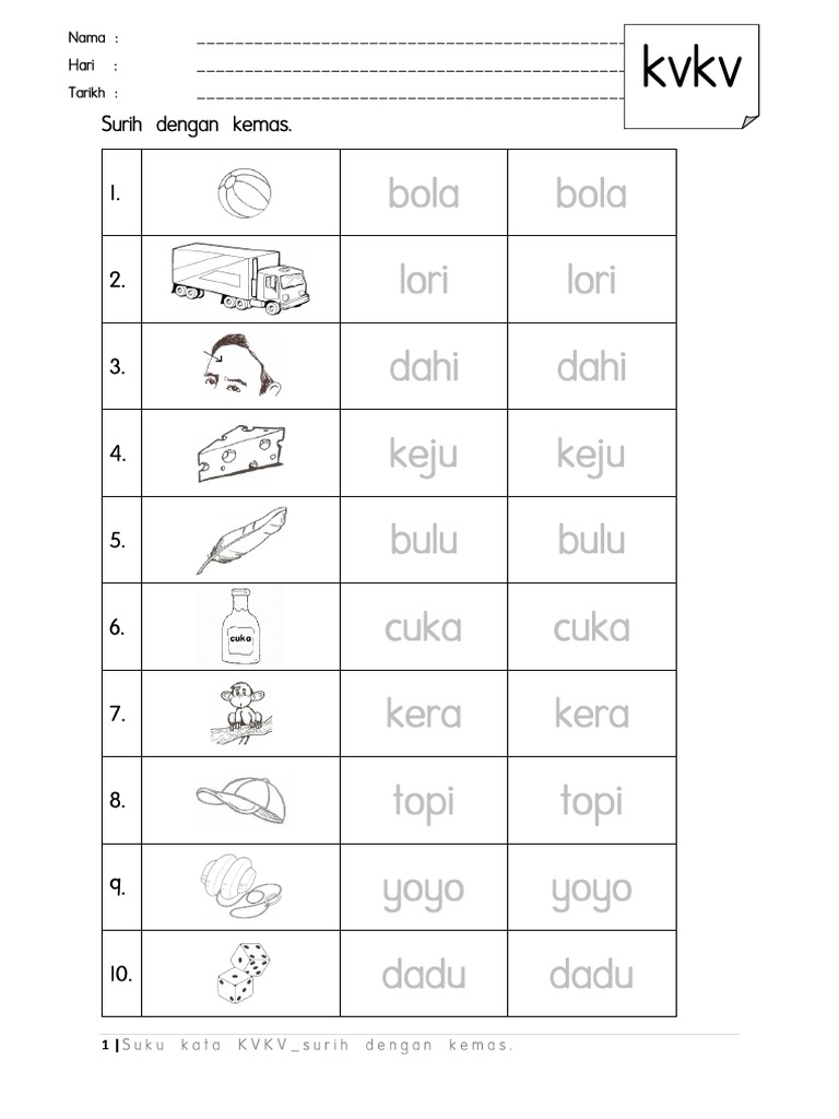 4+ Surih Perkataan Dengan Kemas KV | PDF