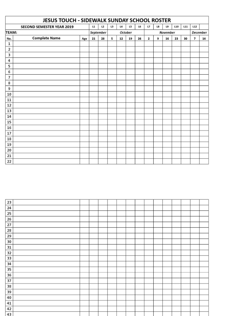 Jesus Touch - Sidewalk Sunday School Roster: Second Semester Year 2019 ...