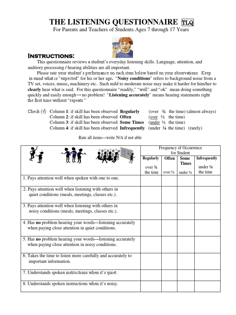 The Listening Questionnaire Instructions PDF Hearing Loss Cognition