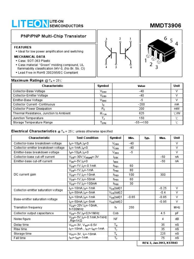 MMDT3906 PNP/PNP MultiChip Transistor PDF Bipolar Junction