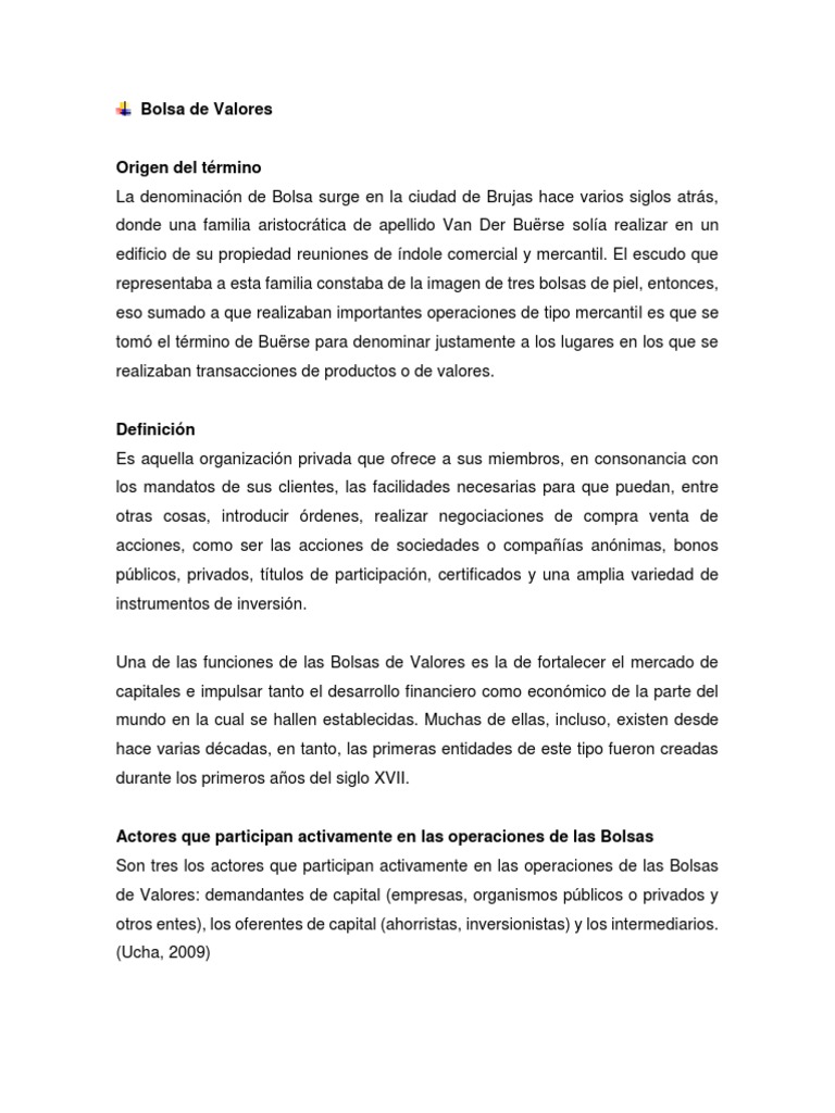 Definición y Funciones de la Bolsa de Valores | PDF | Bolsa ...