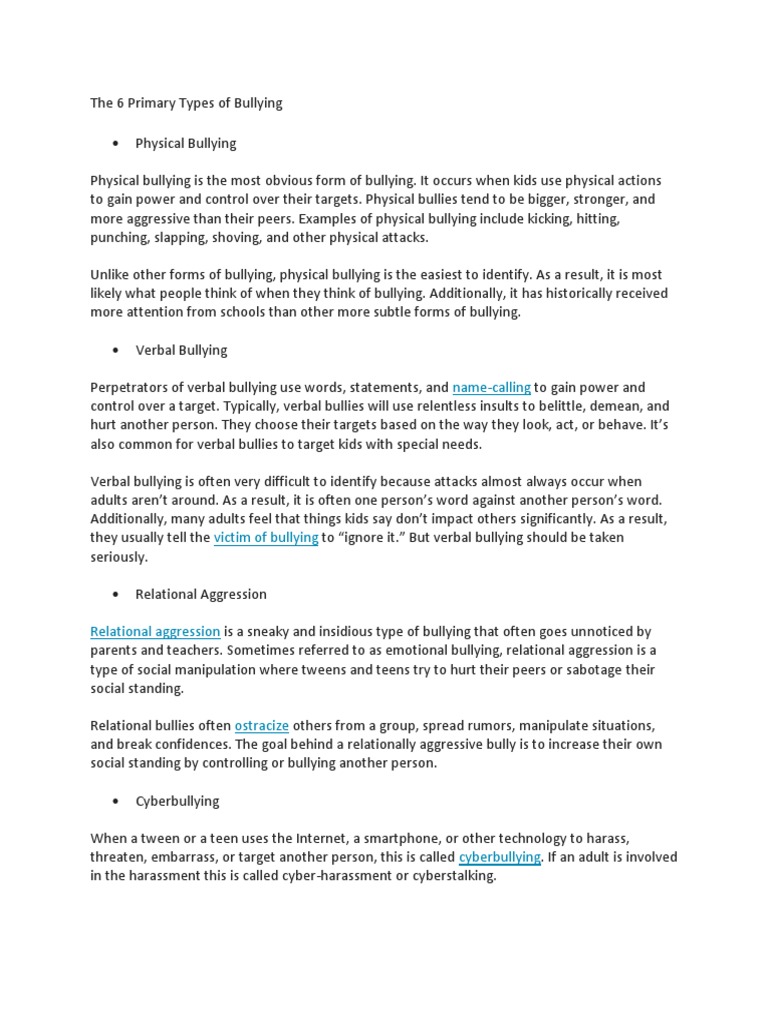 Understanding 6 Types of Bullying | PDF | Bullying | Cyberbullying