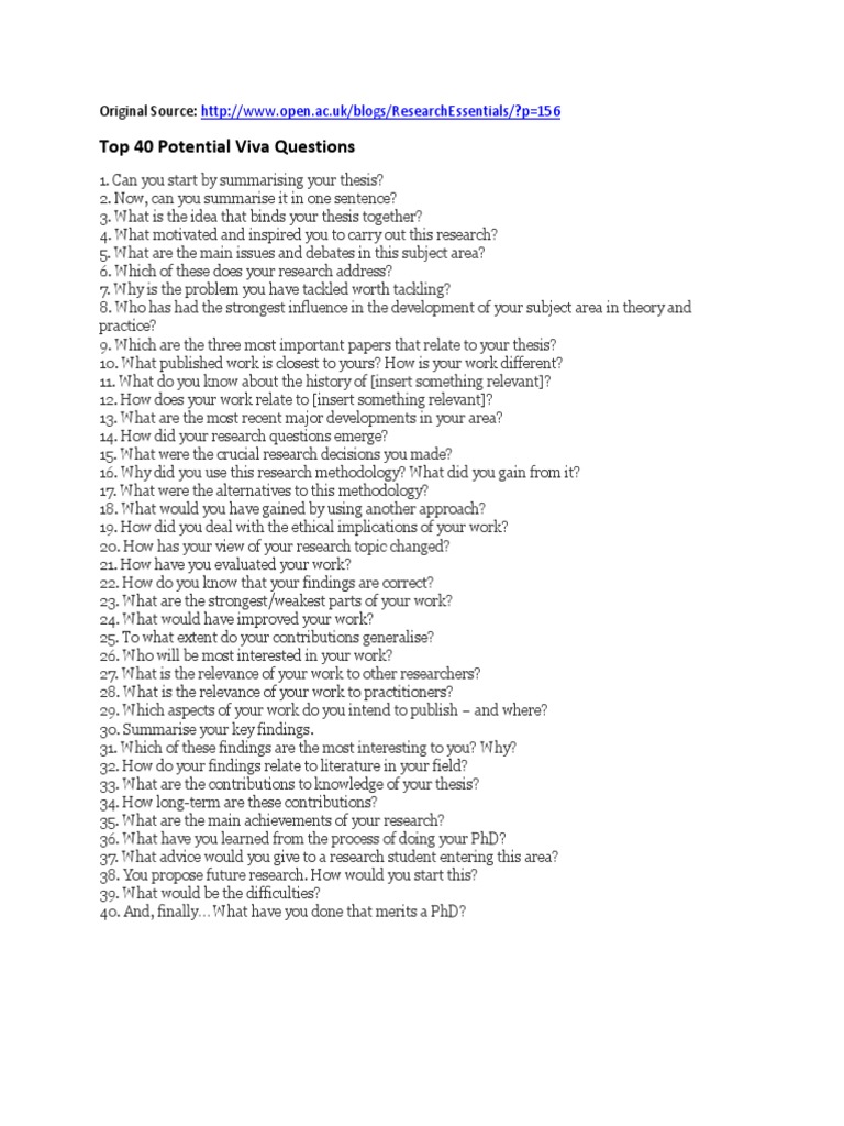 Top 40 PhD Viva Questions | PDF
