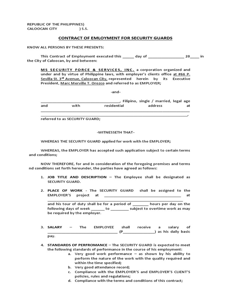 Dole Sample Contract Of Employment