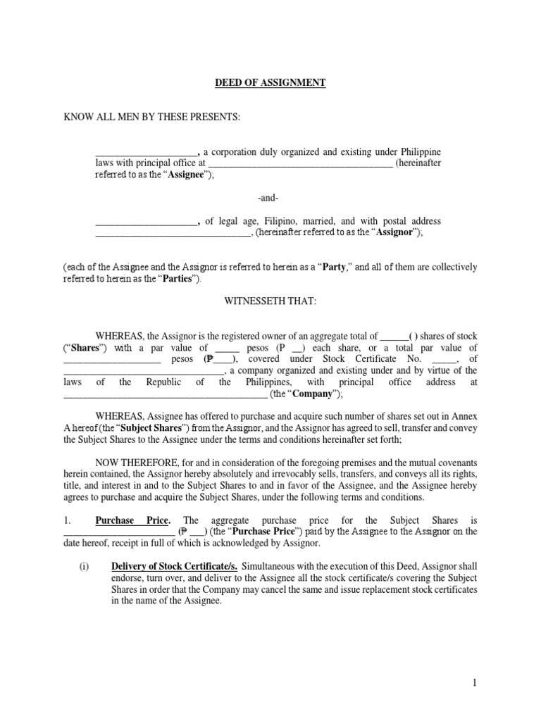 Deed Of Assignment Sample