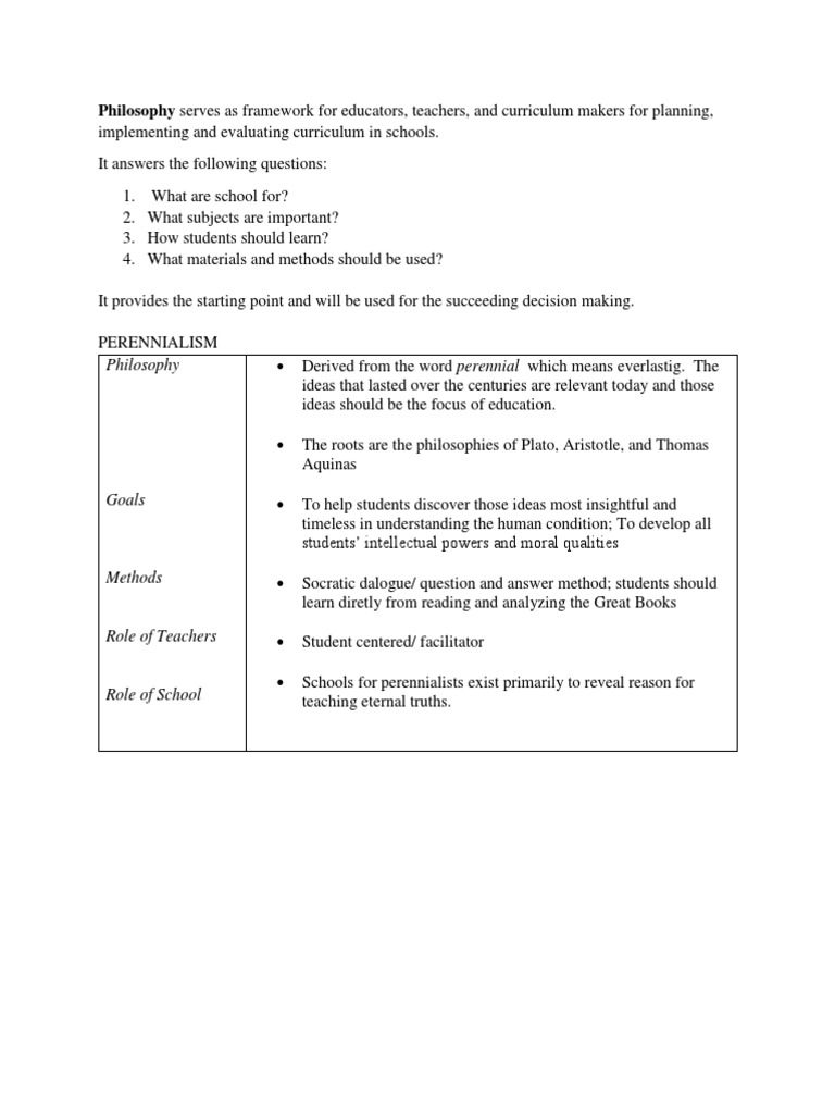 Philosophy Serves As Framework For Educators Teachers And Curriculum