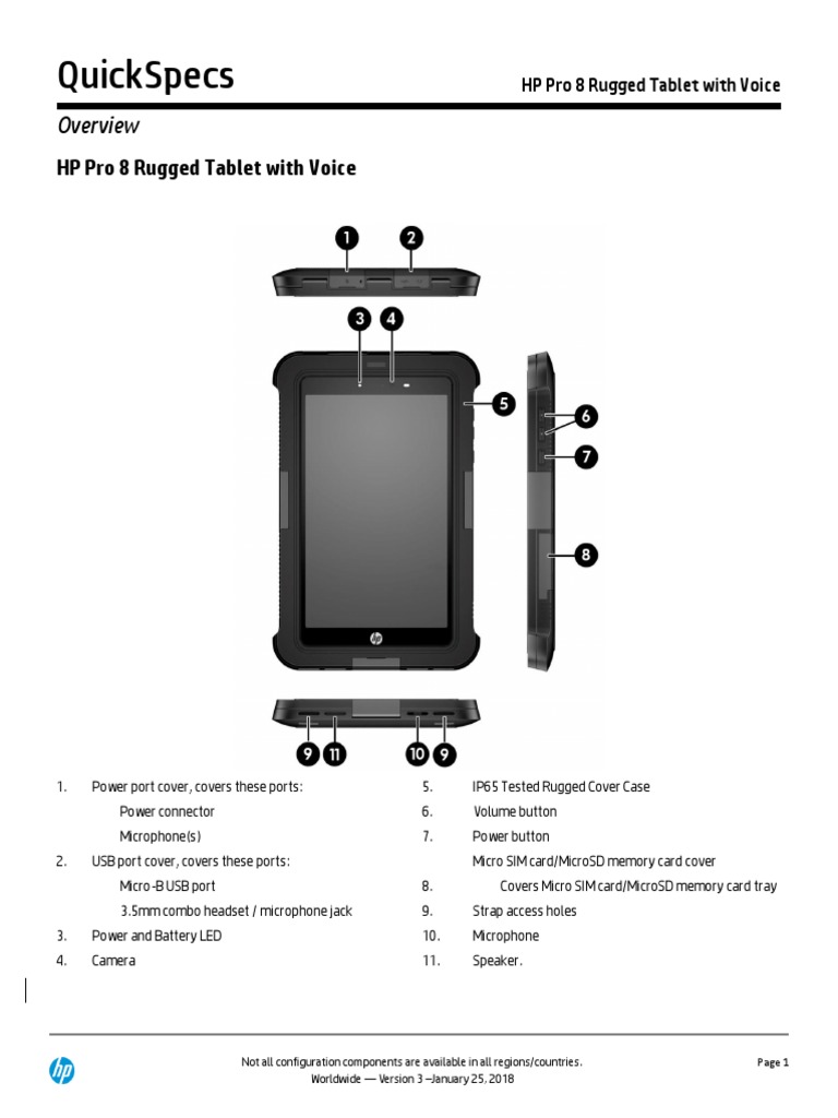 Quickspecs HP Pro 8 Rugged Tablet With Voice PDF Android