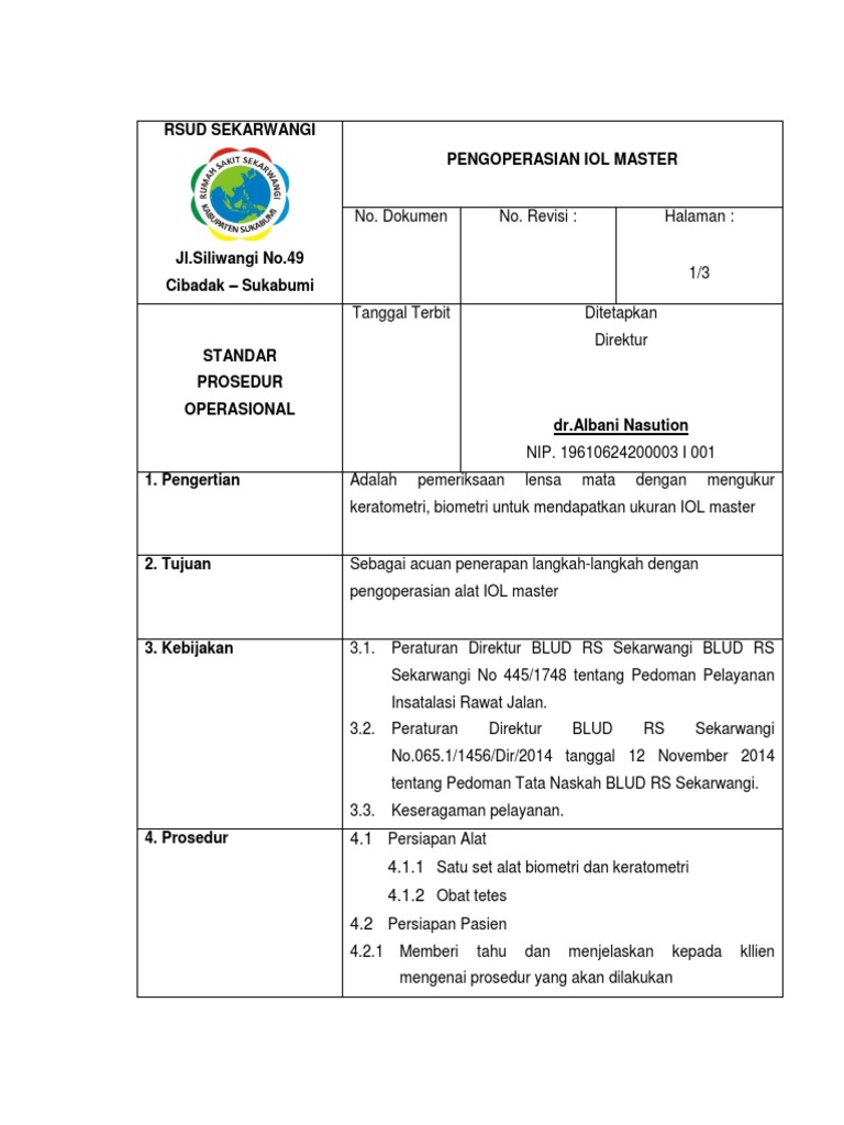 Prosedur Pengoperasian IOL Master | PDF