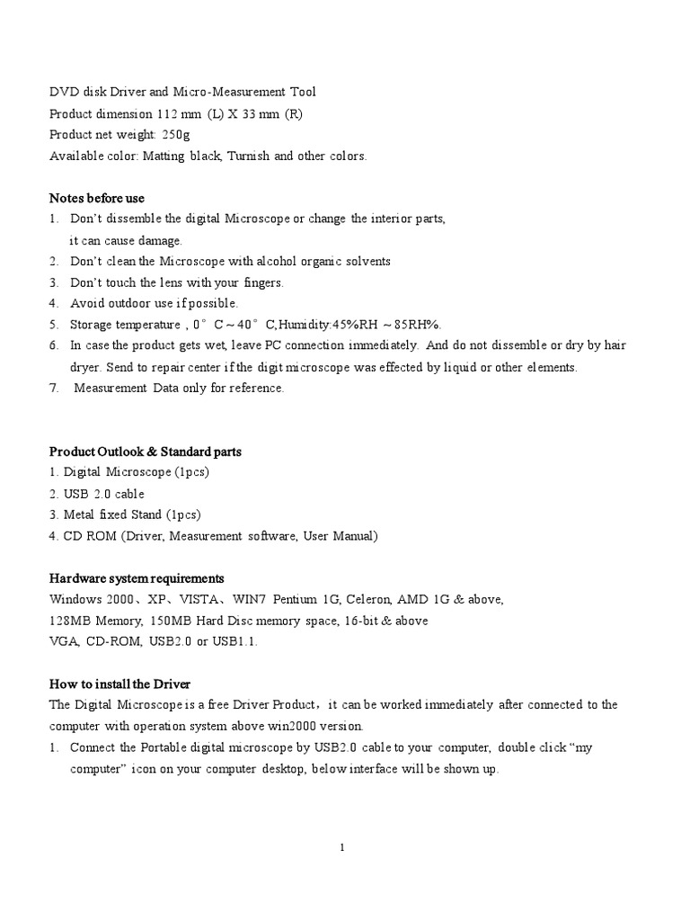 2015digital Microscope User Manual PDF Usb Device Driver