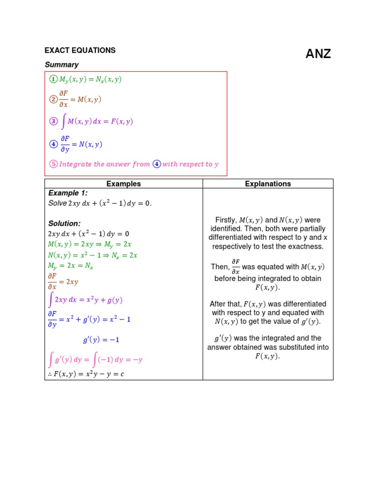 Differential Equation - Examples of Exact Equations | PDF ...