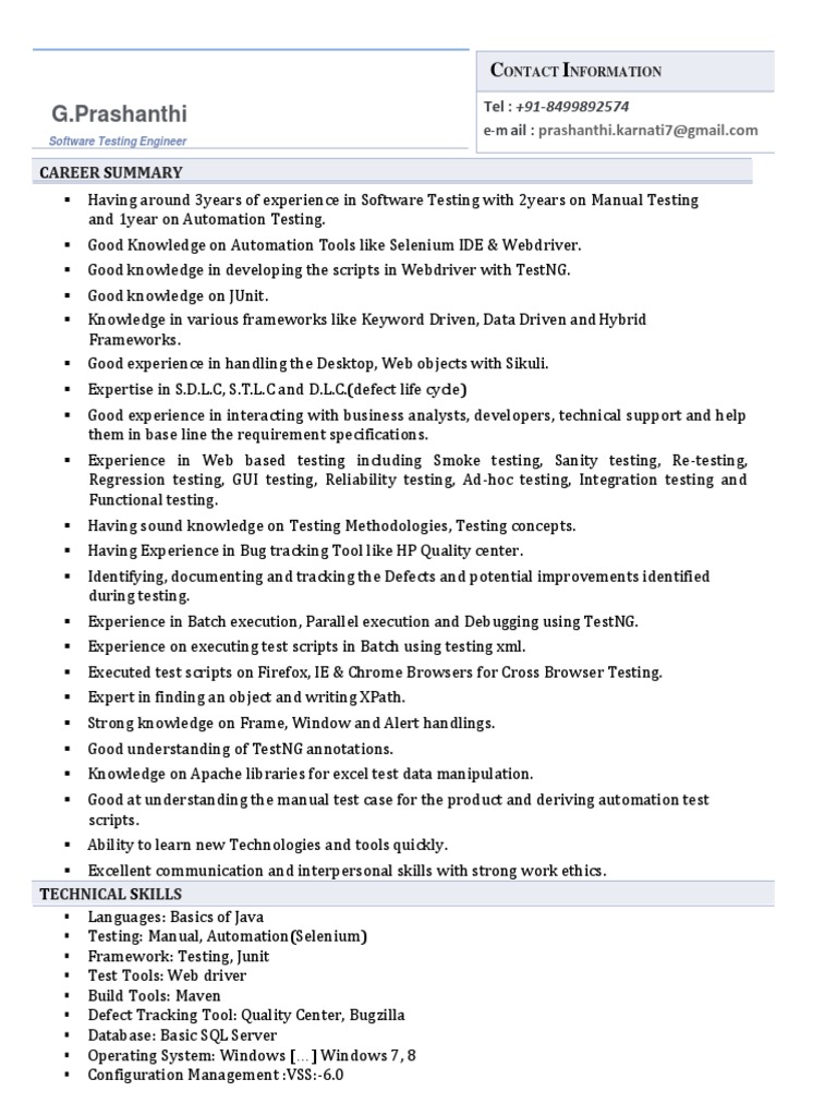 Software Testing Engineer Profile | PDF | Selenium (Software ...
