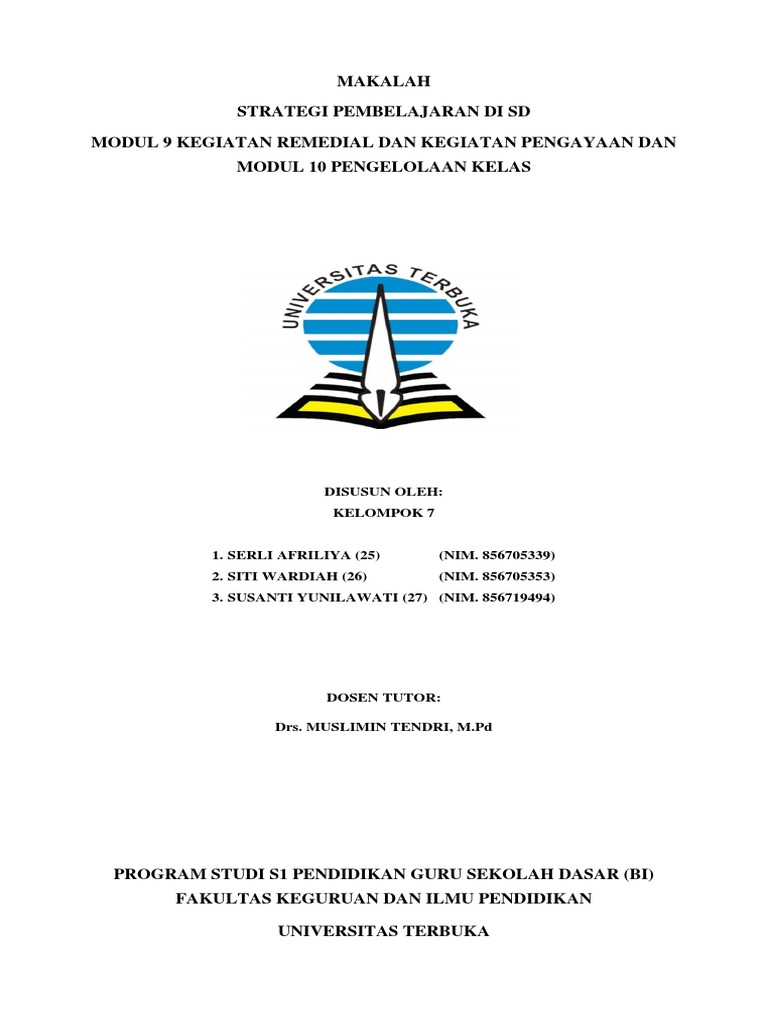 Makalah Strategi Pembelajaran Di Sd Modul 9 Kegiatan Remedial Dan