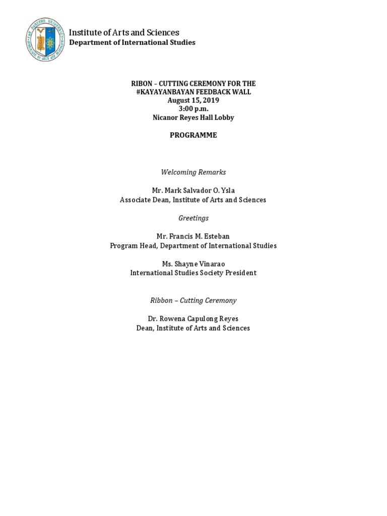 Programme For Ribbon Cutting Pdf
