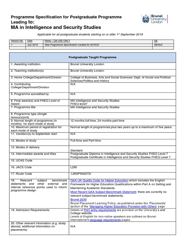 MA in Intelligence and Security Studies | PDF | Postgraduate Education ...