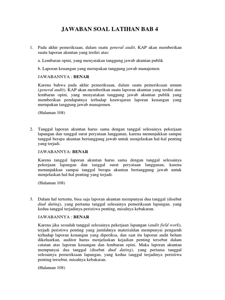 Jawaban Latihan Pengauditan Bab 4